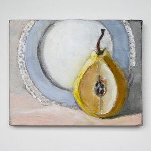 Still life oil painting "Pear and plate" , 8"x10" , original oil on canvas